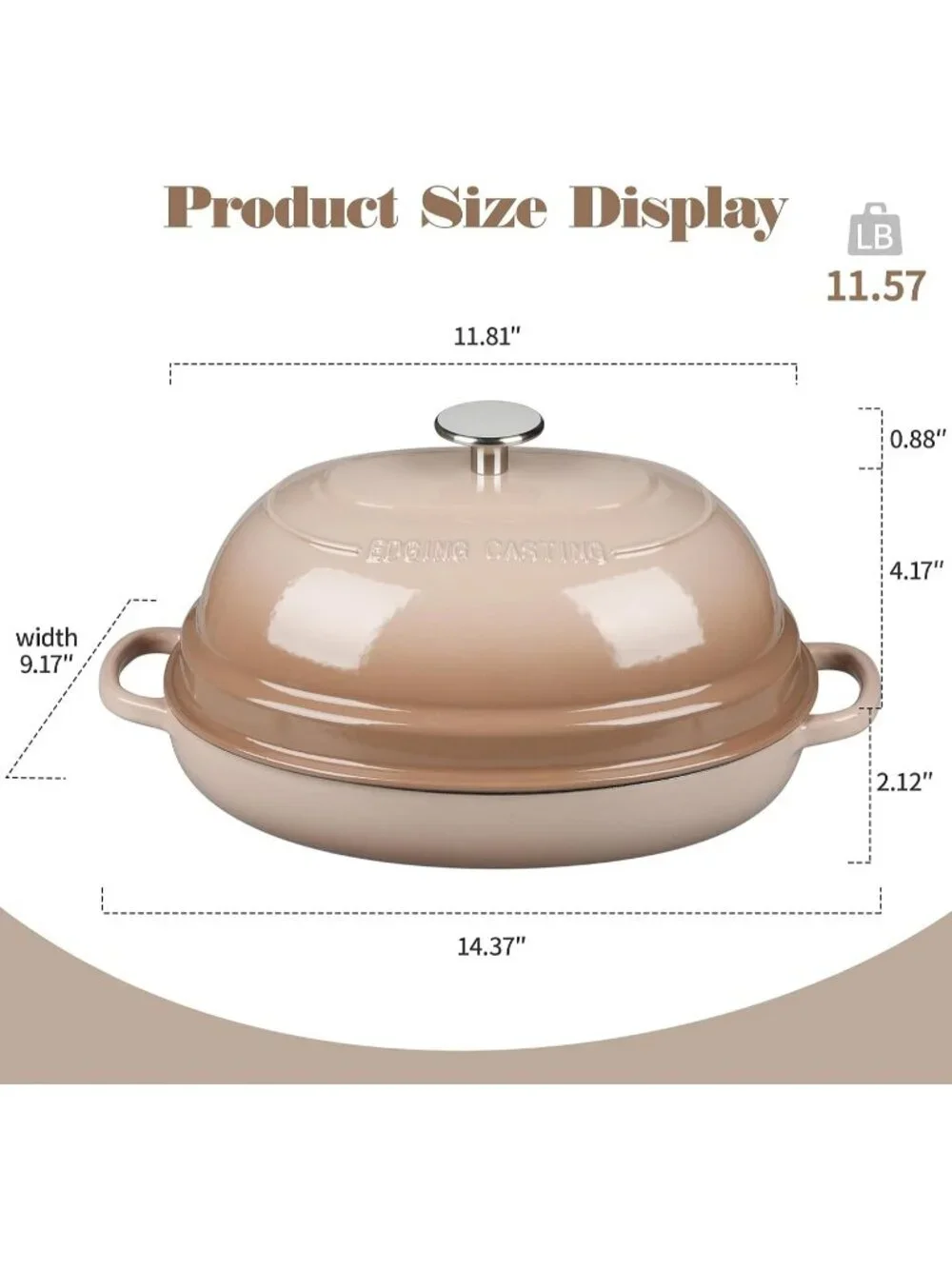 Mocha 6QT Oval Cast Iron Dutch Oven Pot with Lid Bread Dutch Oven Baking Pan